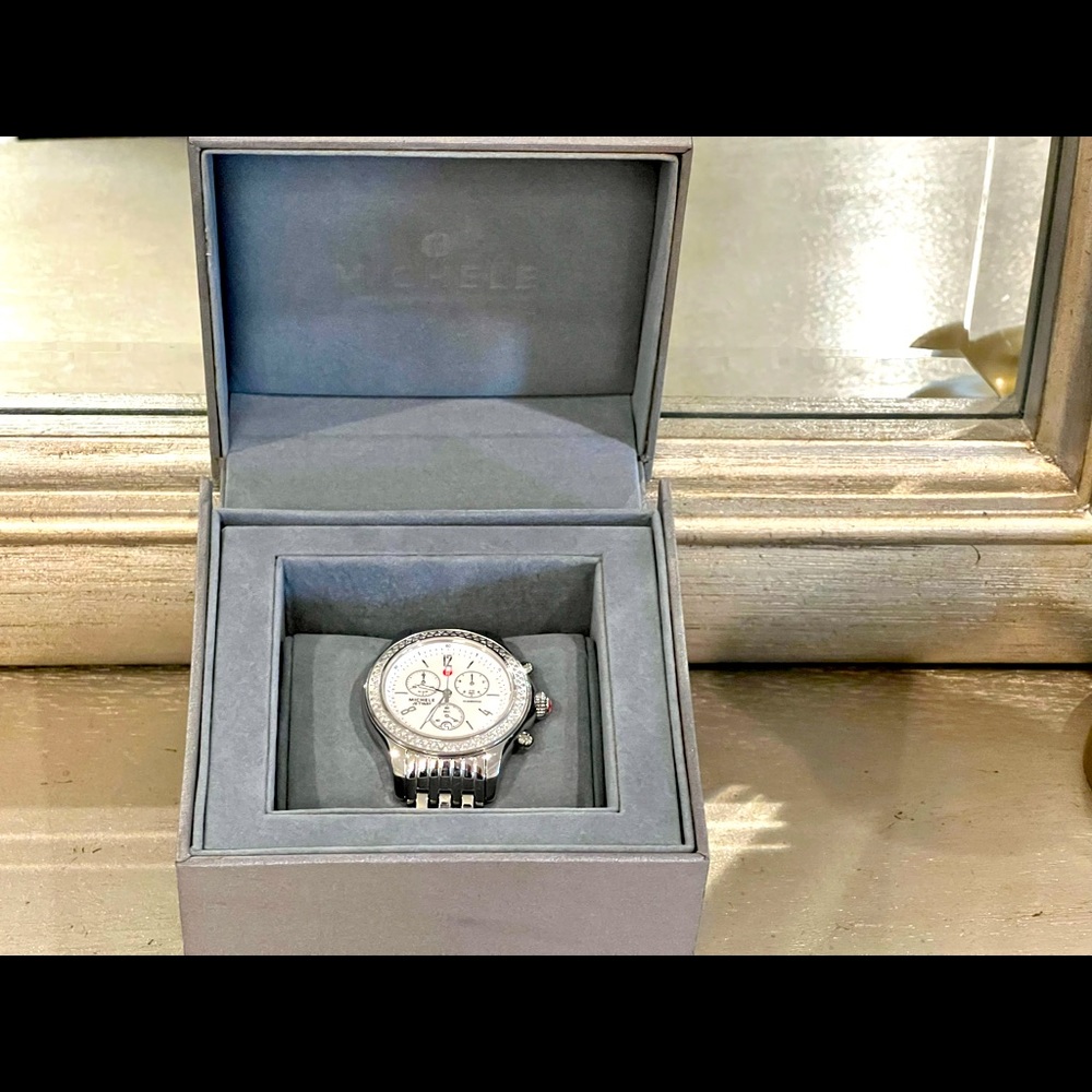 Beautiful Michele 36mm watch with diamond Bezel